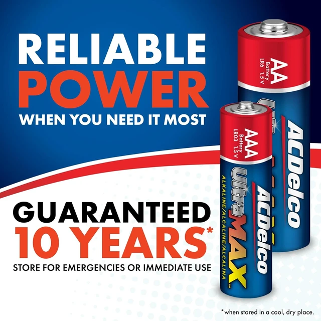 Alt view image 4 of 6 - Powermax ACDelco UltraMAX AA and AAA Batteries, 40-Count Combo Pack, 20-Count Each, Alkaline Battery with Advanced Technology, 10-Year Shelf Life, Reclosable Packaging
