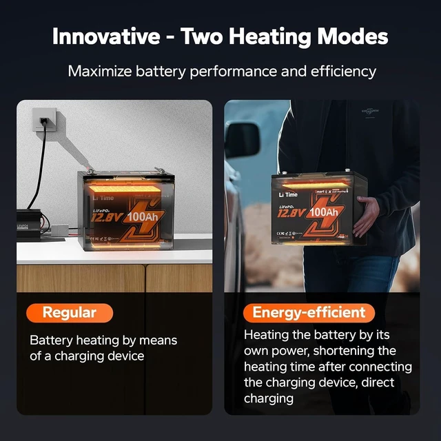 Alt view image 2 of 7 - Litime 12V 100Ah Self Heating RV LiFePO4 Battery for Camper, Travel Trailer