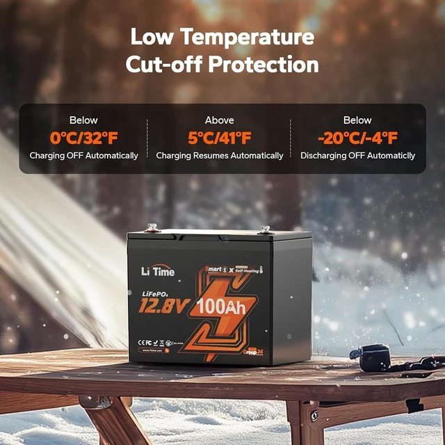 Alt view image 5 of 7 - Litime 12V 100Ah Self Heating RV LiFePO4 Battery for Camper, Travel Trailer