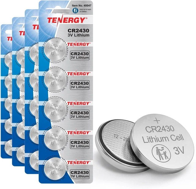 Main image of Tenergy CR2430 Battery, 3V Lithium Coin Battery for Car Key Fob, Car Remote, Calculators, Thermometers and More, 20 Count