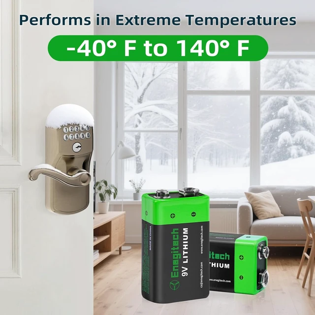 Alt view image 3 of 6 - Enegitech 9V Lithium Battery, 9 Volt Lithium Battery 1200mAh for Smoke Detector, Fire Alarm, Keyless Entry Door Lock, Multimeter, Metal Detector Non-Rechargeable 4 Pack
