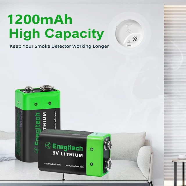 Alt view image 4 of 6 - Enegitech 9V Lithium Battery, 9 Volt Lithium Battery 1200mAh for Smoke Detector, Fire Alarm, Keyless Entry Door Lock, Multimeter, Metal Detector Non-Rechargeable 4 Pack