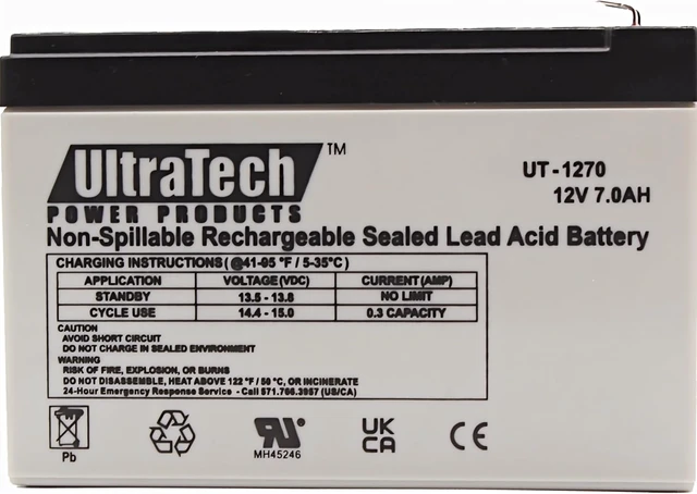 Alt view image 3 of 3 - UltraTech UT1270 / UT-1272-F1 12V 7 Ah Sealed Lead Acid Alarm Battery UT-1270 UT-1272-F1