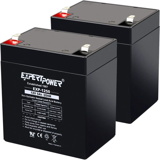 Main image of ExpertPower EXP1250, Rechargeable12V 5Ah UPS Battery, F1 Terminals, 2 Pack