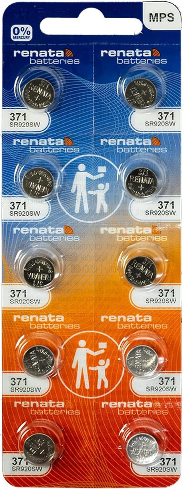 Main image of Renata 371 SR920SW Batteries - 1.55V Silver Oxide 371 Watch Battery (10 Count)
