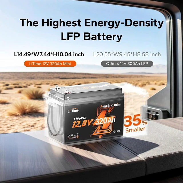 Alt view image 2 of 7 - Litime 12V 320Ah Mini LiFePO4 Battery with Bluetooth for RV, Travel Trailer