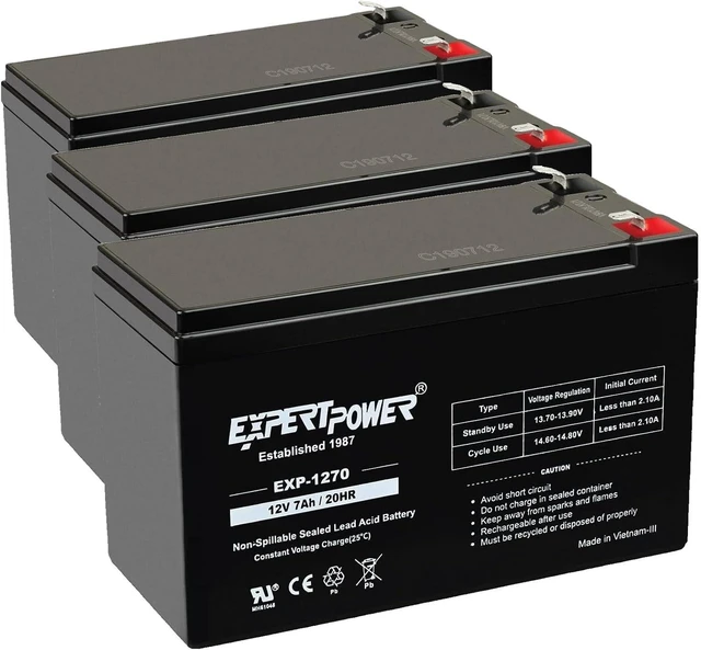 Main image of ExpertPower 12V 7Ah Lead Acid Battery Rechargeable, F1 Terminals, 10 Pack