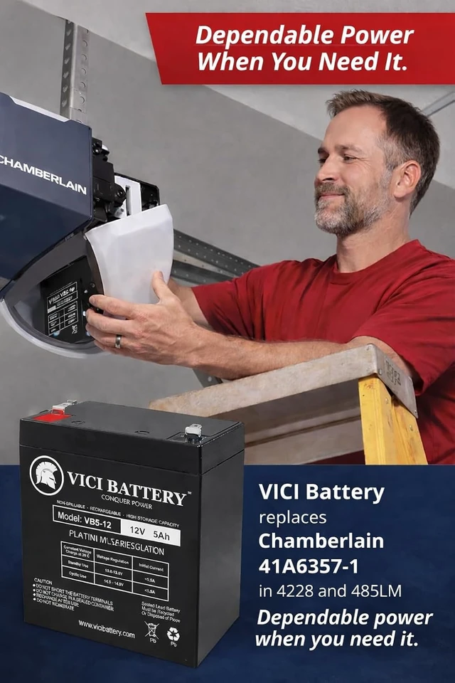 Alt view image 2 of 4 - VICI Battery VB5-12 - 12V 5AH AGM Chamberlain 41A6357-1 Garage Door Opener Battery