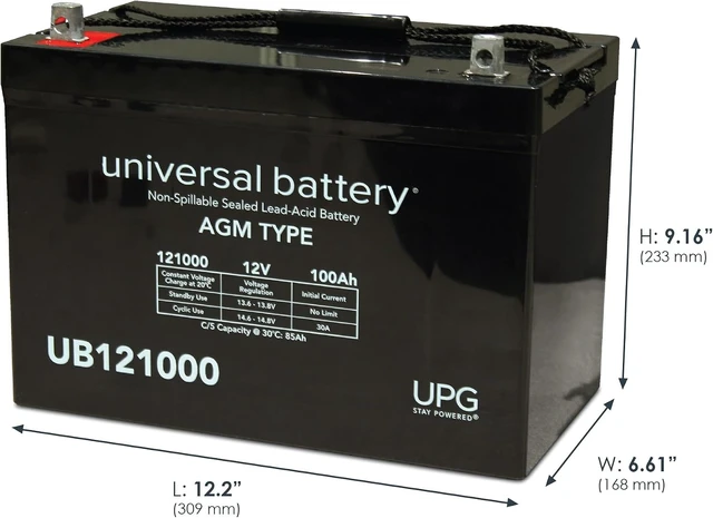 Alt view image 2 of 7 - UPG Universal Power Group UB121000 12V 100Ah Solar Wind AGM SLA DEEP Cycle VRLA Battery 12V 24V 48V