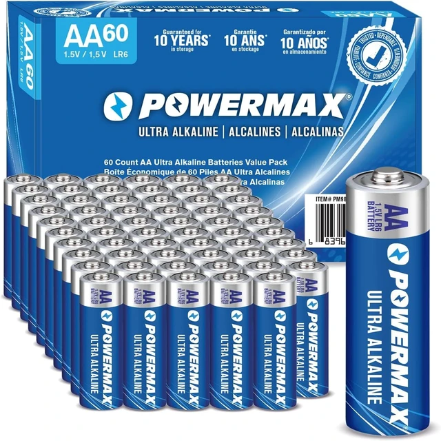Main image of Powermax AA Alkaline Batteries 60-Pack, Double A, Long Lasting Power, 1.5V