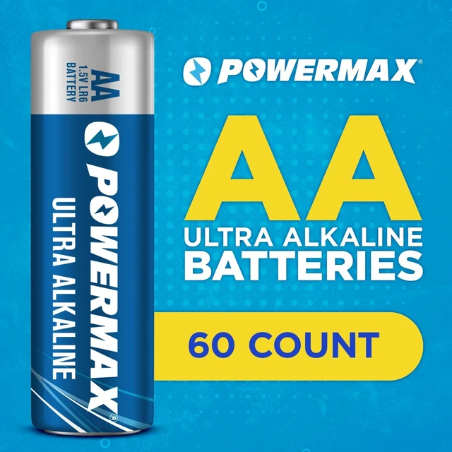 Alt view image 3 of 6 - Powermax AA Alkaline Batteries 60-Pack, Double A, Long Lasting Power, 1.5V