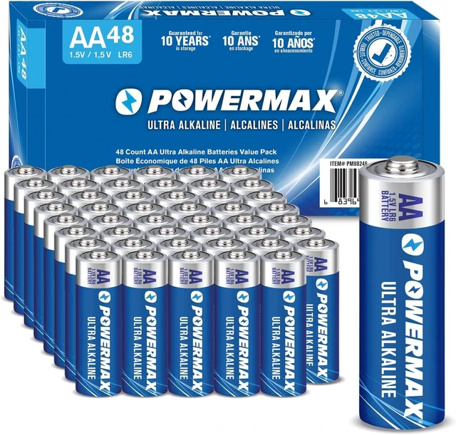 Main image of Powermax 48-Count AA Batteries, Ultra Long Lasting Alkaline Battery, 10-Year Shelf Life, Reclosable Packaging