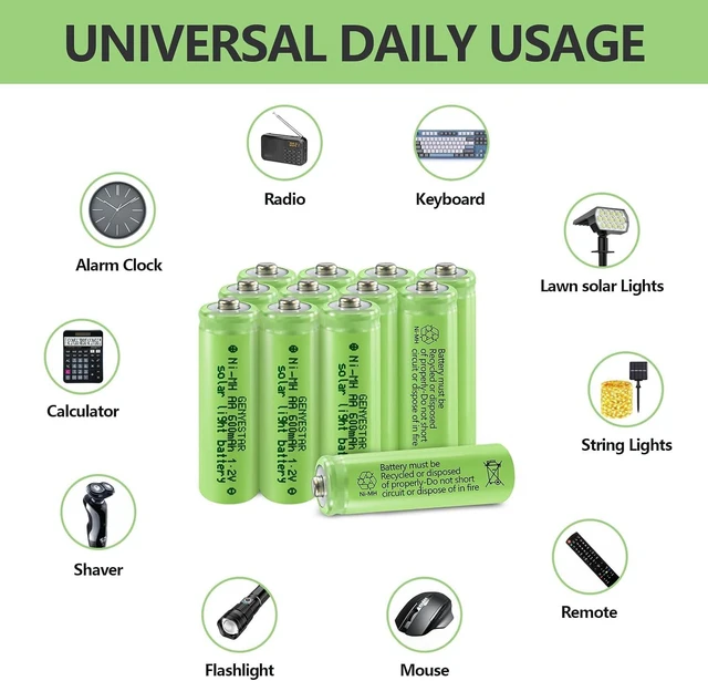 Alt view image 5 of 7 - Ni-MH AA 600mAh 1.2V Rechargeable Batteries for Solar Halloween Lights