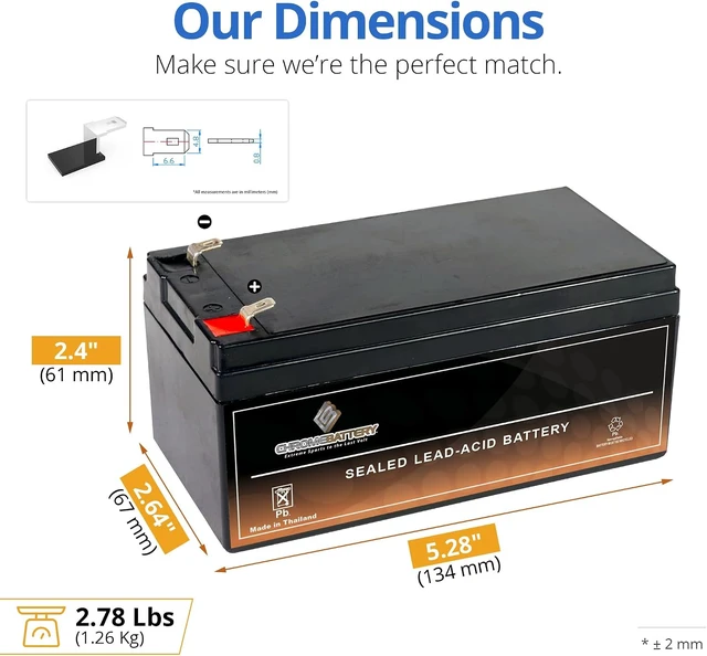 Alt view image 3 of 7 - CB CHROMEBATTERY 12V 3.2Ah SLA Battery F1 Spade Terminal Deep Cycle Design Rechargeable Power for Alarms, Scooters, Toys & More Maintenance-Free Sealed Lead Acid