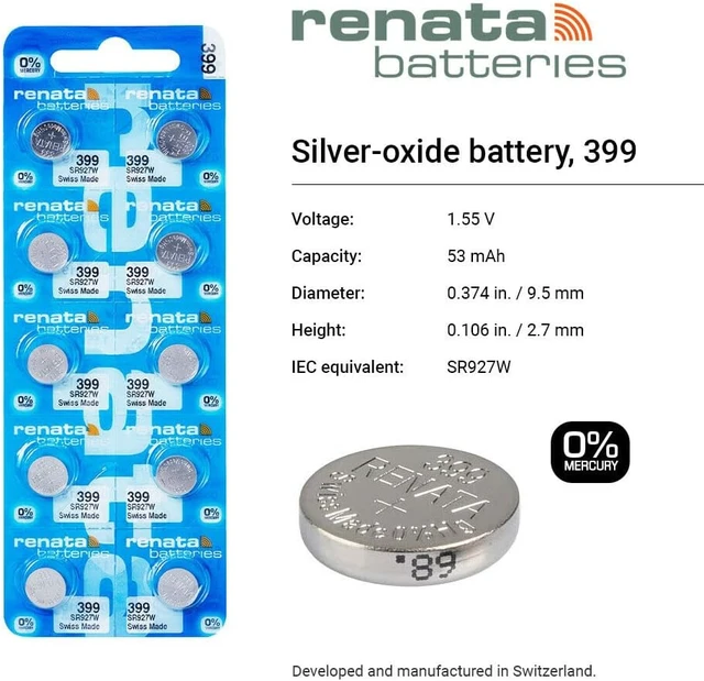 Alt view image 2 of 7 - Renata 399 SR927W Batteries - 1.55V Silver Oxide 399 Watch Battery (50 Count)