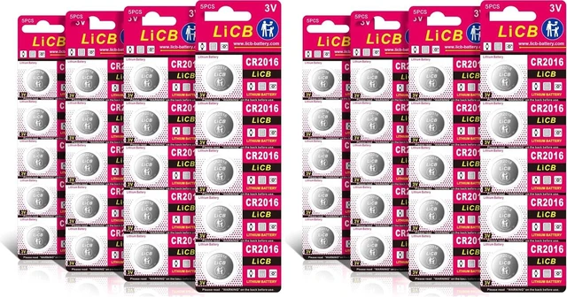 Main image of LiCB CR 2016 Battery,CR2016 Lithium Batteries,3 Volt Coin & Button Cell (40 Pack)