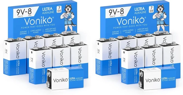 Main image of Voniko 9V Batteries - Alkaline 9V Battery 16 Pack - Ultra Long Lasting with a 7 - Year Shelf Life