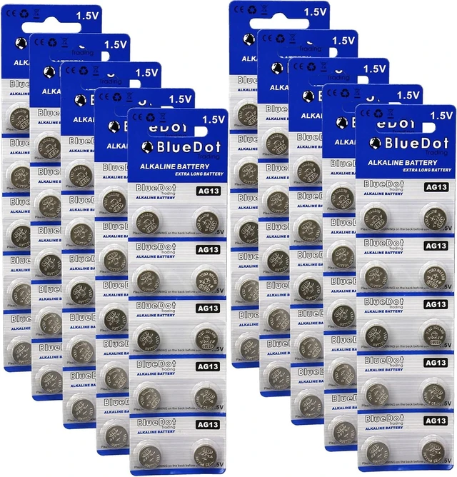 Main image of BlueDot Trading AG13 LR44 LR1154 SR44 A76 357A 303 357 Alkaline Button Coin Cell Battery 1.5V - Pack of 100 Compatible with Watches, Calculators