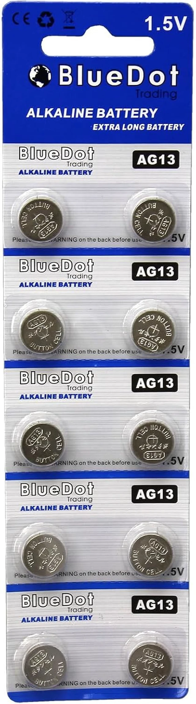 Alt view image 2 of 5 - BlueDot Trading AG13 LR44 LR1154 SR44 A76 357A 303 357 Alkaline Button Coin Cell Battery 1.5V - Pack of 100 Compatible with Watches, Calculators