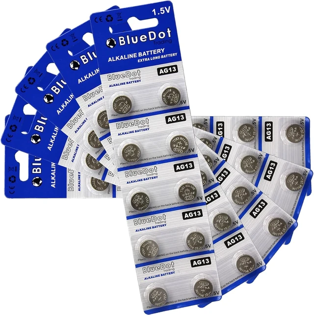Alt view image 3 of 5 - BlueDot Trading AG13 LR44 LR1154 SR44 A76 357A 303 357 Alkaline Button Coin Cell Battery 1.5V - Pack of 100 Compatible with Watches, Calculators