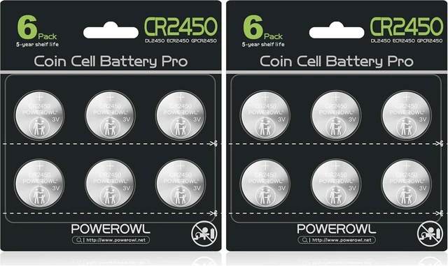 Main image of POWEROWL High Capacity CR2450 Battery, 10 Years Leak-Free, Long Lasting Power, CR 2450 3v Lithium Coin & Button Cell Batteries -Qty 6 (Pack of 2)