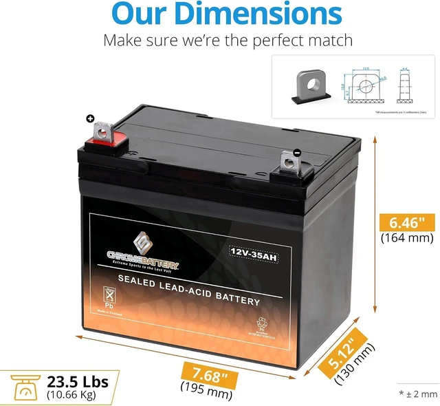 Alt view image 2 of 7 - CB CHROMEBATTERY 12V 35AH T3 Maintenance-Free Battery for Lawn Mowers, Snow Blowers, Solar Energy, UPS Systems, and More - Nut and Bolt (T3) Terminal