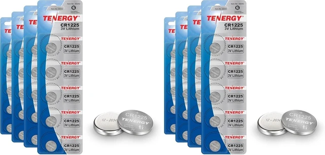 Main image of Tenergy 3 Volt Battery CR1225, Button Cell Batteries, Ideal for Thermometers, Key Fobs, Laser Pointers, Medical Devices, Calculators, and More, 20 Count (Pack of 2)