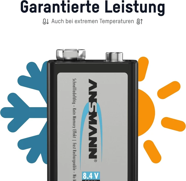 Alt view image 4 of 6 - ANSMANN 9V Rechargeable Batteries 300mAh pre-Charged Low Self-Discharge NiMH 9 Volt Battery 9V Battery (3-Pack)