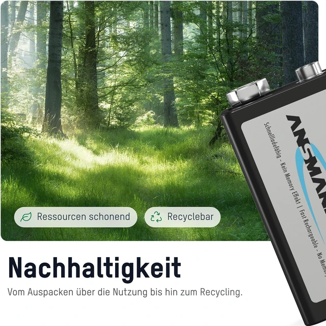 Alt view image 3 of 6 - ANSMANN 9V Rechargeable Batteries 300mAh pre-Charged Low Self-Discharge NiMH 9 Volt Battery 9V Battery (3-Pack)