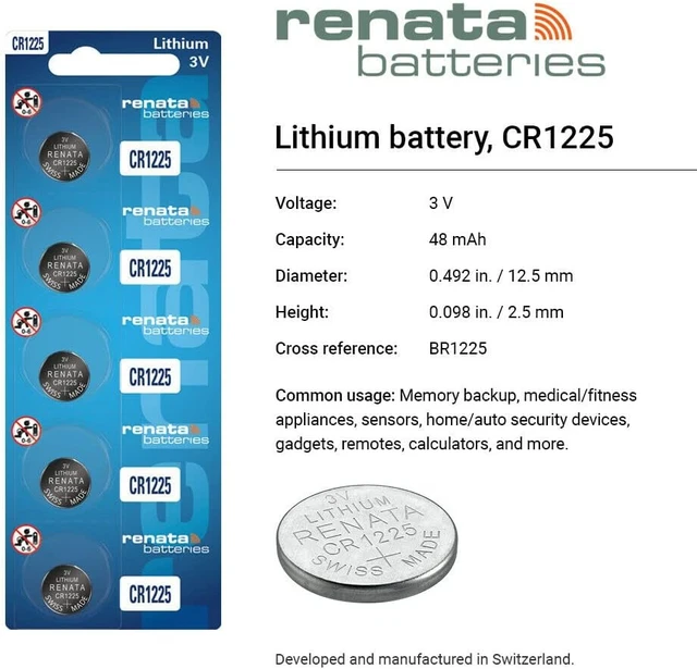 Alt view image 2 of 6 - Renata CR1225 Batteries - 3V Lithium Coin Cell 1225 Battery (25 Count)