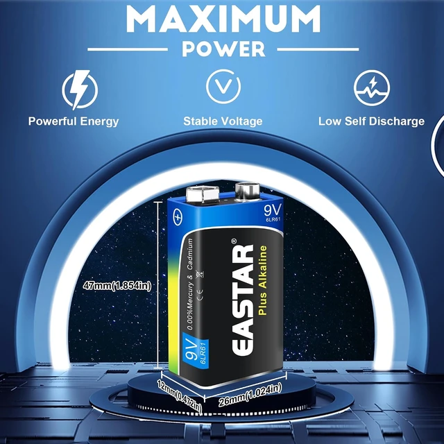 Alt view image 3 of 6 - 9V Batteries - Alkaline 9 Volt Battery (10 Pack) for Smoke Detectors, Long-Lasting Power Square Batteries 6LR61 for Household & Office Devices