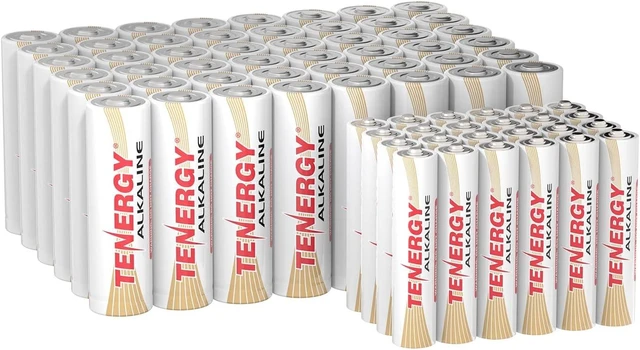 Main image of Tenergy Combo 48xAA 24xAAA 1.5V Alkaline Batteries, High Performance AA/AAA Non-Rechargeable Battery for Clocks, Remotes, Toys & Electronic Devices, Household Batteries