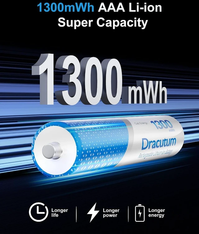 Alt view image 3 of 7 - 8-Pack AAA Rechargeable Batteries Lithium 1.5V 1300mWh Triple A Battery