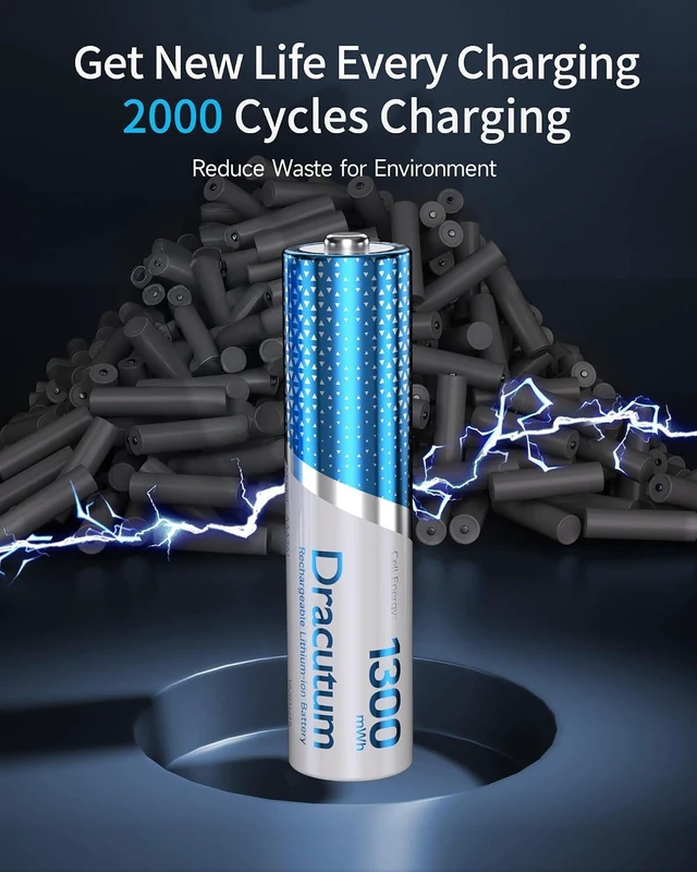 Alt view image 4 of 7 - 8-Pack AAA Rechargeable Batteries Lithium 1.5V 1300mWh Triple A Battery