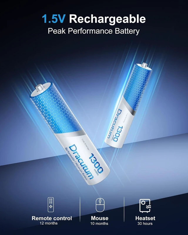 Alt view image 5 of 7 - 8-Pack AAA Rechargeable Batteries Lithium 1.5V 1300mWh Triple A Battery