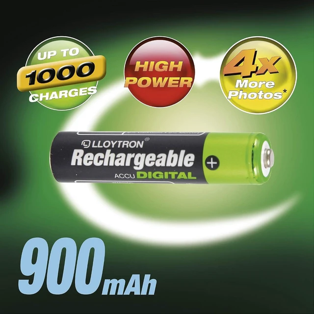 Alt view image 3 of 4 - LLOYTRON NiMH Rechargeable AccuDigital Batteries/AAA Size / 900mAh / 4 Pack - B015