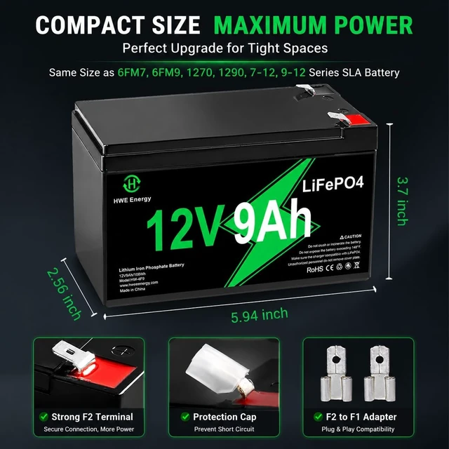 Alt view image 2 of 7 - 12V 9Ah Lithium Battery for UPS, Ride on Toys, Fish Finder, Security System