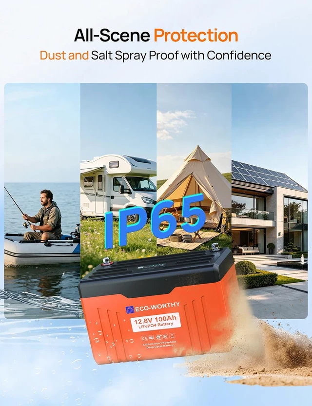 Alt view image 7 of 7 - ECO-WORTHY 12V 100AH LiFePO4 Battery with SOC Display Flame-Retardant
