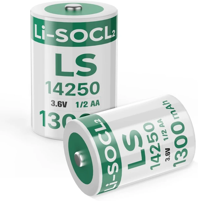 Main image of 2-Pack LS14250 3.6V 1/2AA 1300mAh Lithium Battery for SAFT Water Meter Electricity Meter Gas, ER14250 Batteries Non-Rechargeable