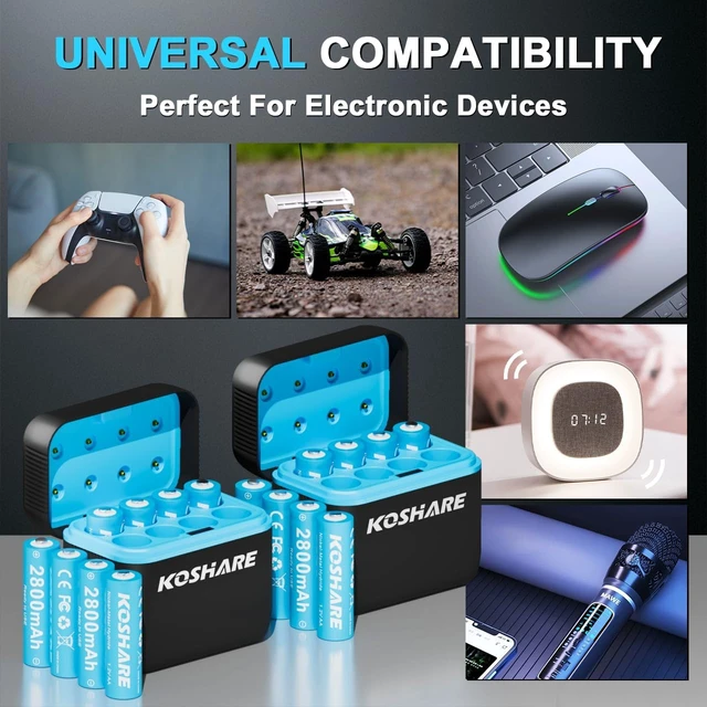 Alt view image 5 of 7 - 16Pcs Rechargeable Ni-MH AA Batteries 1.2V 2800mAh with Chargers
