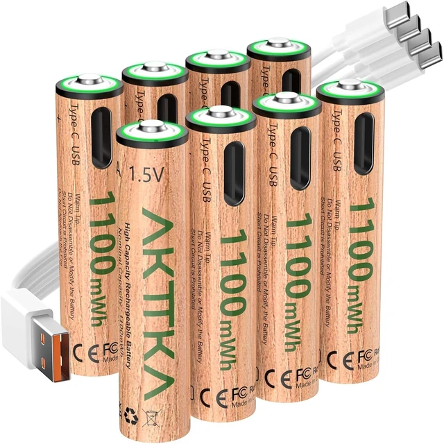 Main image of Rechargeable AAA Lithium Batteries 8 Pack, 1100mWh, USB-C Charging