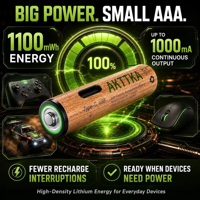 Alt view image 3 of 7 - Rechargeable AAA Lithium Batteries 8 Pack, 1100mWh, USB-C Charging