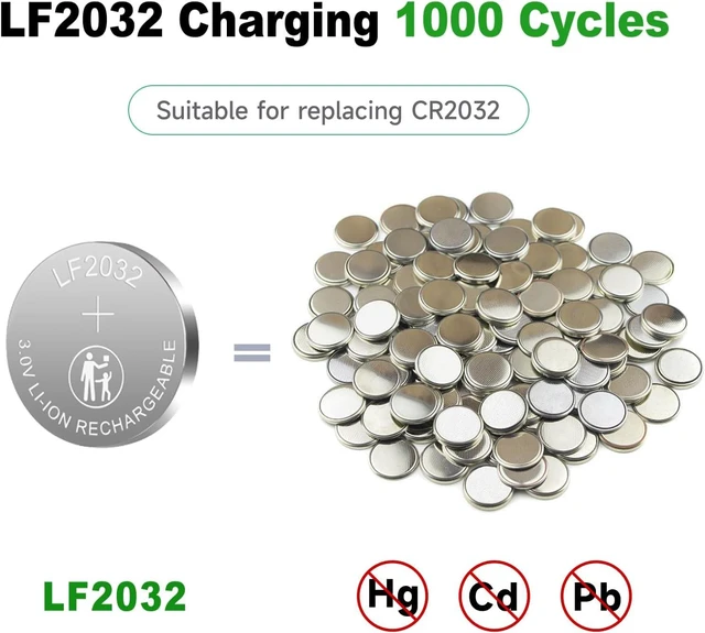 Alt view image 3 of 7 - LF2032 Rechargeable Batteries 3V Replacement CR2032 ML2032 LIR2032 Lithium Coin Battery(10 Pack)