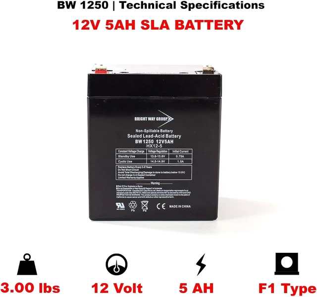 Alt view image 4 of 7 - BW1250-F1, BW 1250 (0124), BWG 1250 T1 Battery, 12V 5Ah