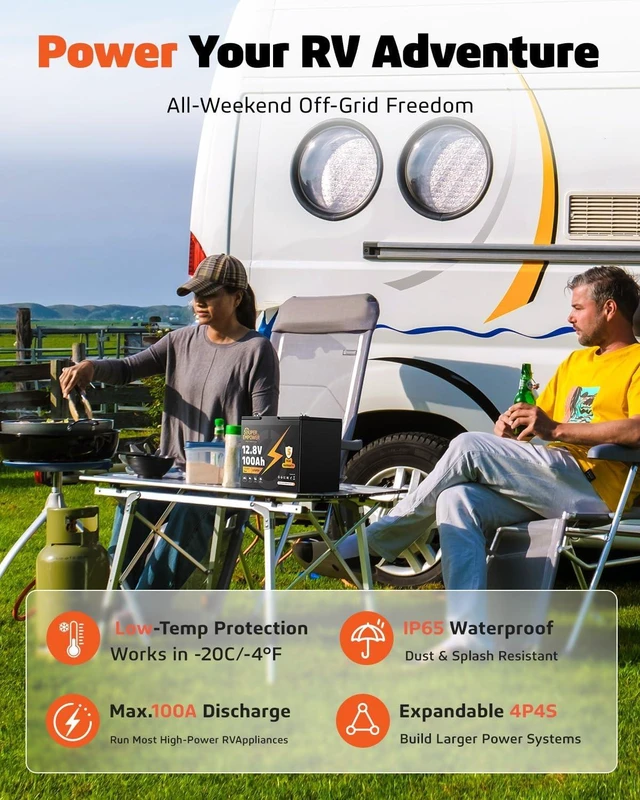 Alt view image 4 of 7 - 12V 100Ah LiFePO4 Battery, Group 24 Deep Cycle for RV/Boat (2 PACK)