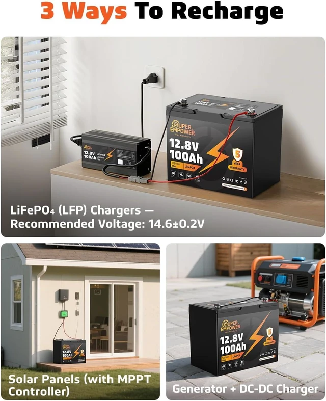 Alt view image 7 of 7 - 12V 100Ah LiFePO4 Battery, Group 24 Deep Cycle for RV/Boat (2 PACK)