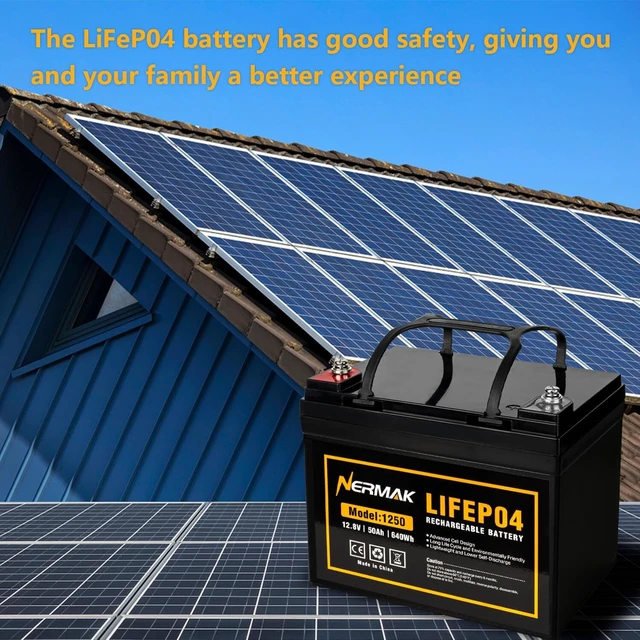 Alt view image 5 of 7 - NERMAK 12V 50Ah LiFePO4 Deep Cycle Battery,4000+ Cycles Lithium Iron Phosphate Rechargeable Battery for Solar, Marine, Home Energy Storage, Off-Grid Applications and More, Built-in 100A BMS