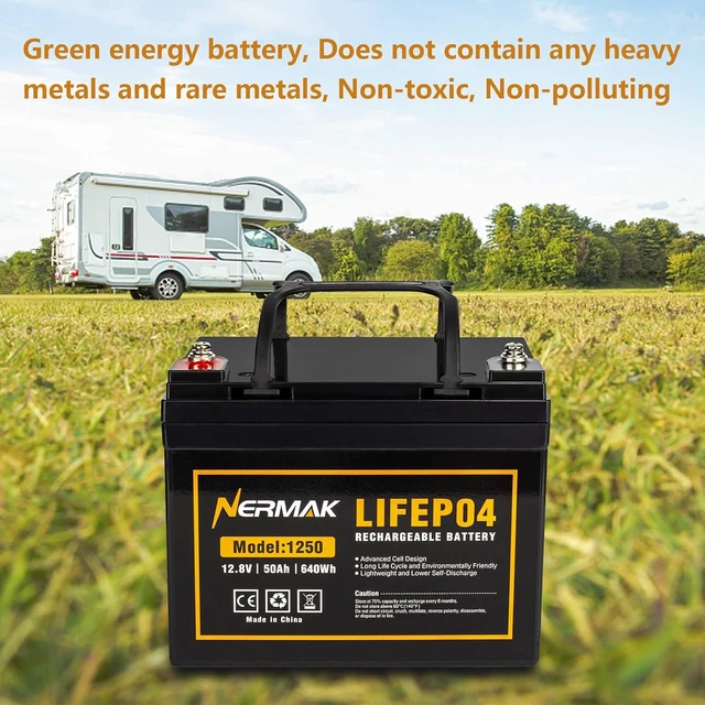 Alt view image 4 of 7 - NERMAK 12V 50Ah LiFePO4 Deep Cycle Battery,4000+ Cycles Lithium Iron Phosphate Rechargeable Battery for Solar, Marine, Home Energy Storage, Off-Grid Applications and More, Built-in 100A BMS