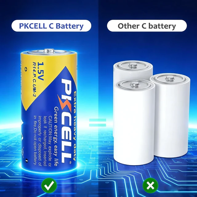 Alt view image 3 of 7 - PKCELL 12 Pack C Batteries, R14P 1.5V C Size Carbon Zinc Battery
