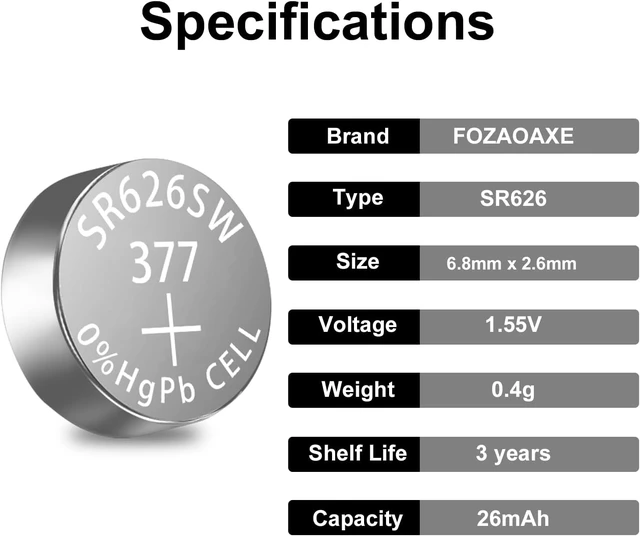 Alt view image 3 of 7 - SR626SW 40 Pack, LR626 AG4 376 SR66 377 Watch Battery